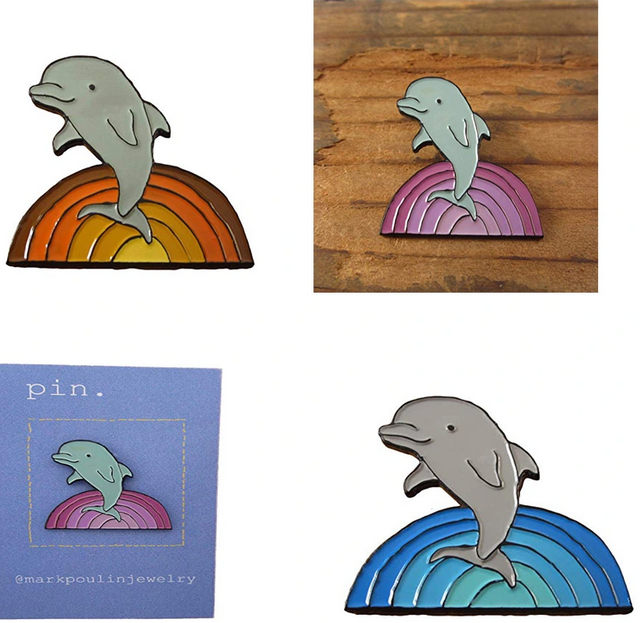 Cute Design Dolphin Enamel Pins Creative Whale Design Pins Stand with Rainbow Lapel Pins No MOQ High Quality Pins