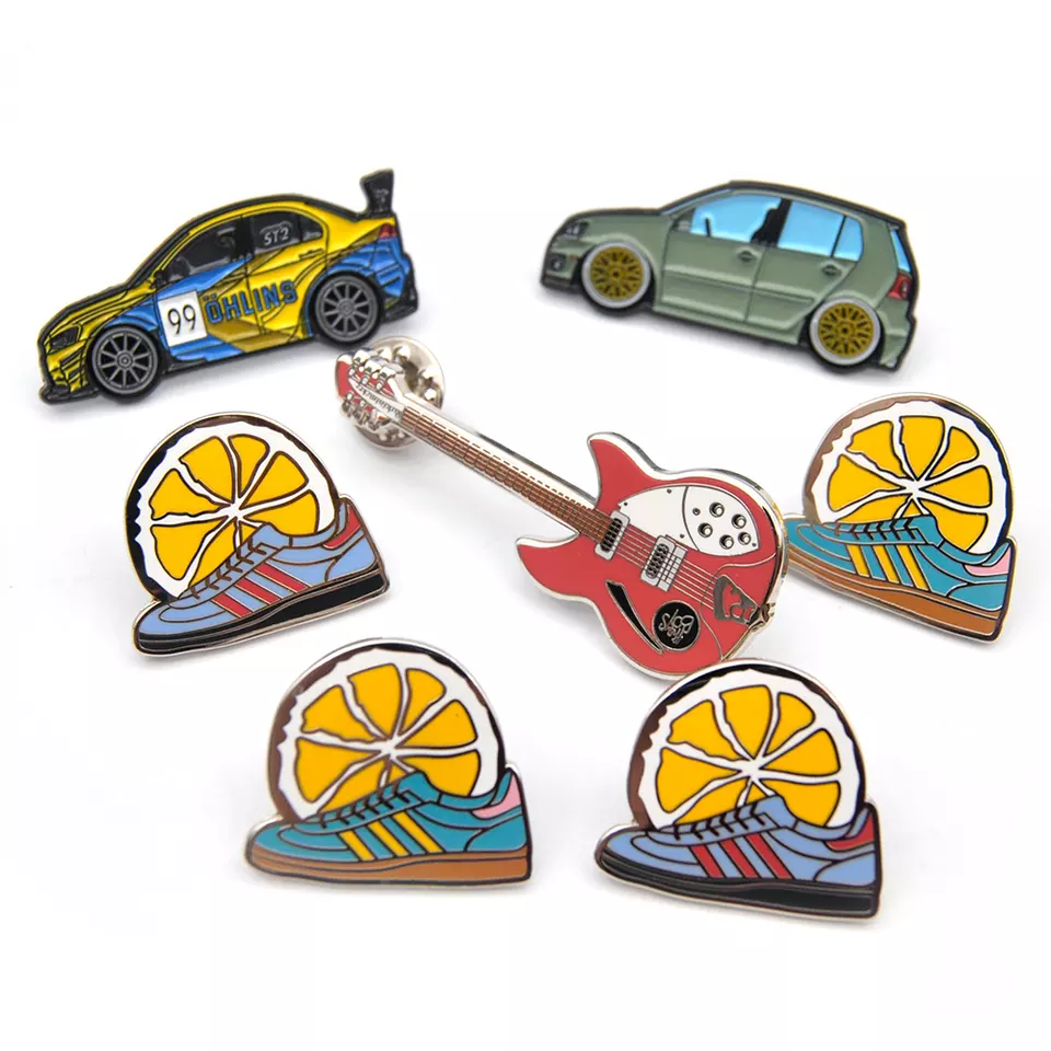 High quality design your own metal assorted car guitar sneaker lapel pin badge fruit juice lemon enamel pin