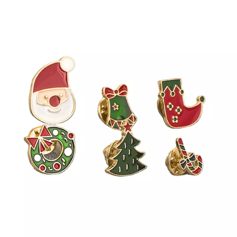 Fast Delivery Cute Snowmen Gift Shape Colorful Metal Pins Enamel Christmas Brooches and Pins With Glitter